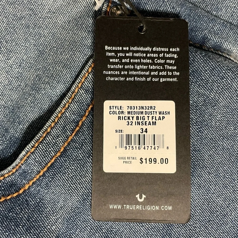 True Religion Ricky Big T Flap Jeans Medium Dusty Wash New